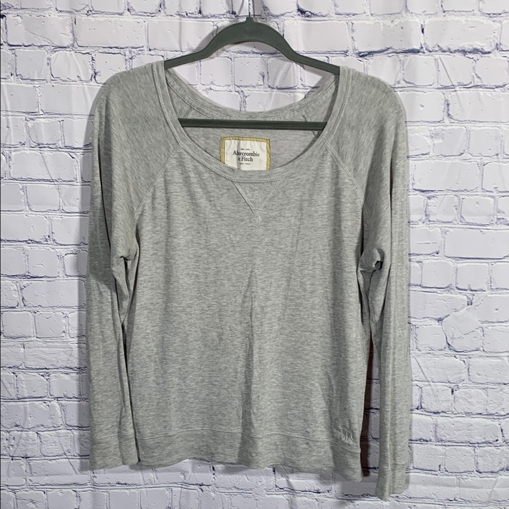Abercrombie & Fitch Womens Long Sleeve Scoop Neck Top Gray Size M Y2K Fitted